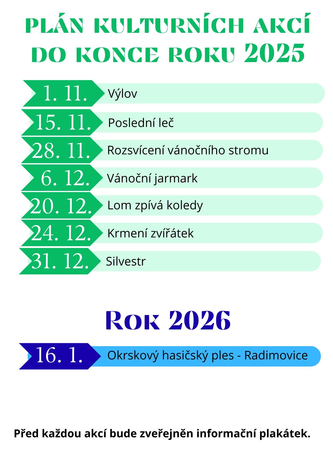 Plán kulturních akcí do konce roku 2025